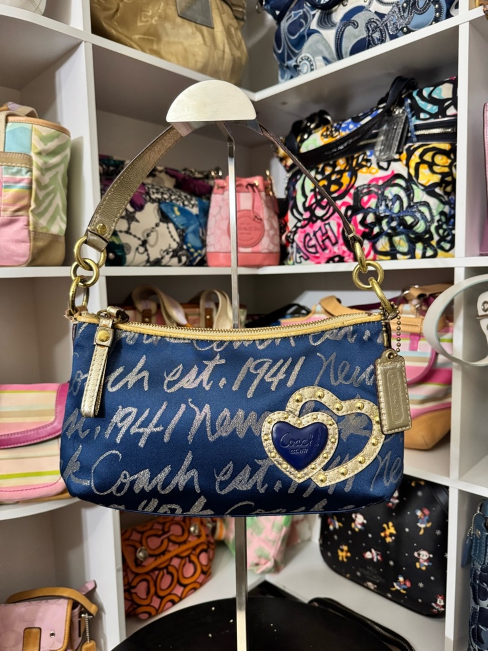 Coach 2011 Poppy Blue Script Shoulder Bag